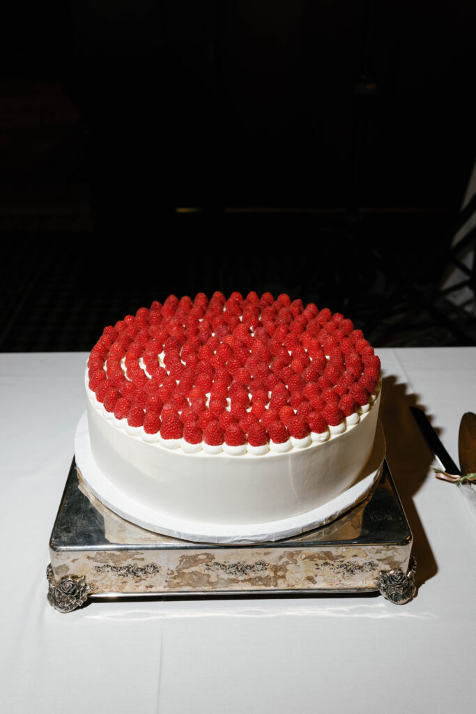 Flash photo of wedding cake.